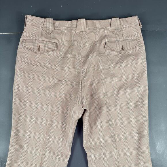 VTG Lee Frontier Slacks Mens 38x30 Beige Blue Bootcut Checkered Plaid 70's USA - Picture 8 of 9
